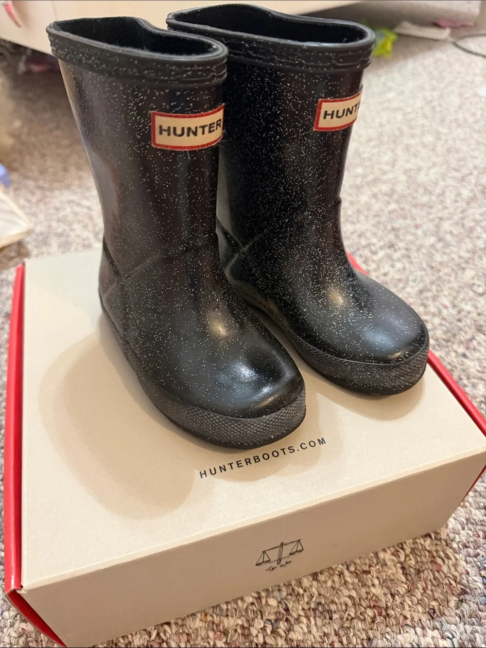 Hunter Kids Rubber Boots in Black Sparkles